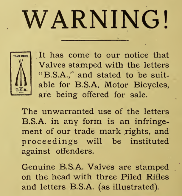 1916 BSA WARNING AD