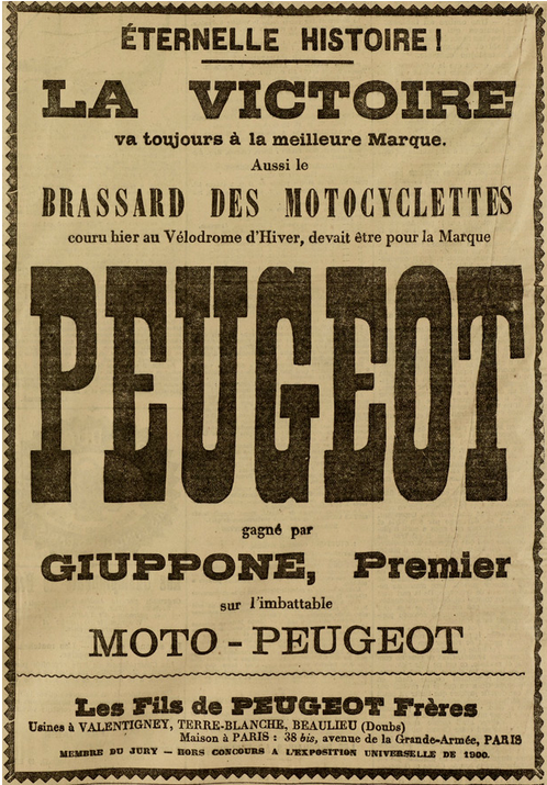1905 PEUGEOT RACE AD