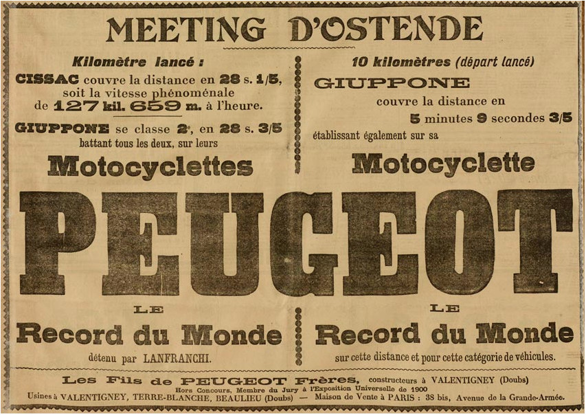 1905 PEUGEOT RECORDS AD