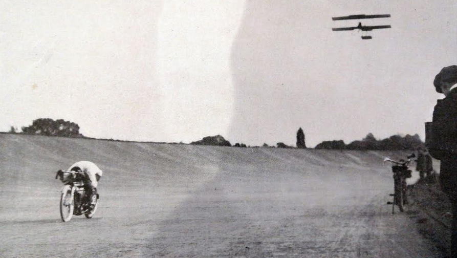 1910 BROOKLANDS BIKE VS PLANE