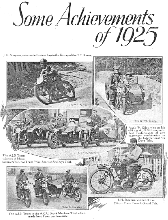1925 AJS ACHIEVEMENTS AD