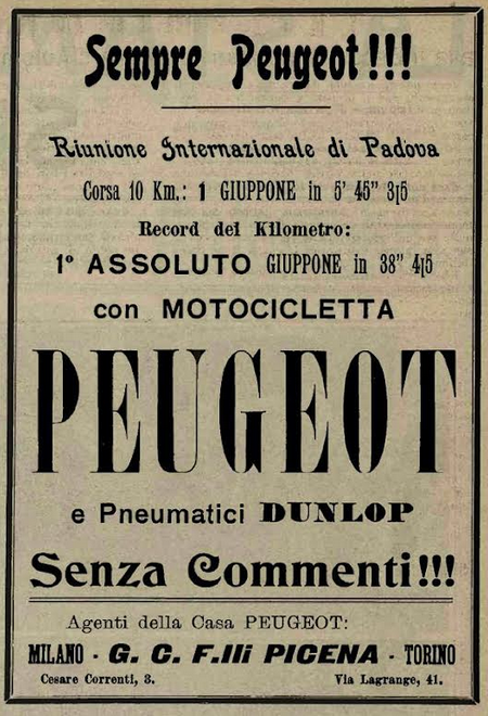 1904 PEUGEOT PADOVA WINNER AD