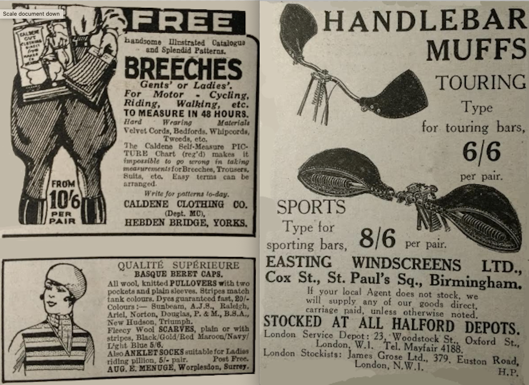 1927 BREECHES BERET MUFFS ADS