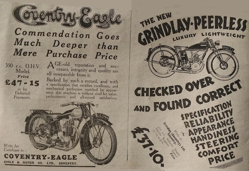 1927 COVENTRY GRINDLAY ADS