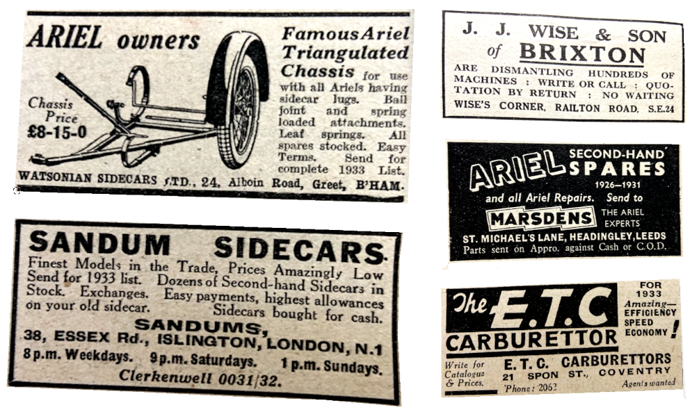 1933 ARIEL SCAR ETC ETC ADS
