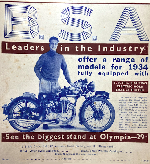 1933 BSA SHOW AD