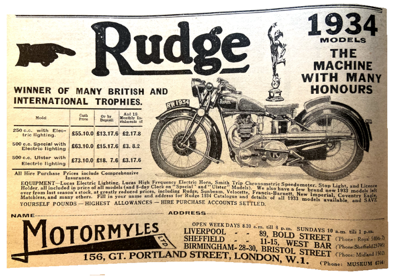 1934 RUDGE AD