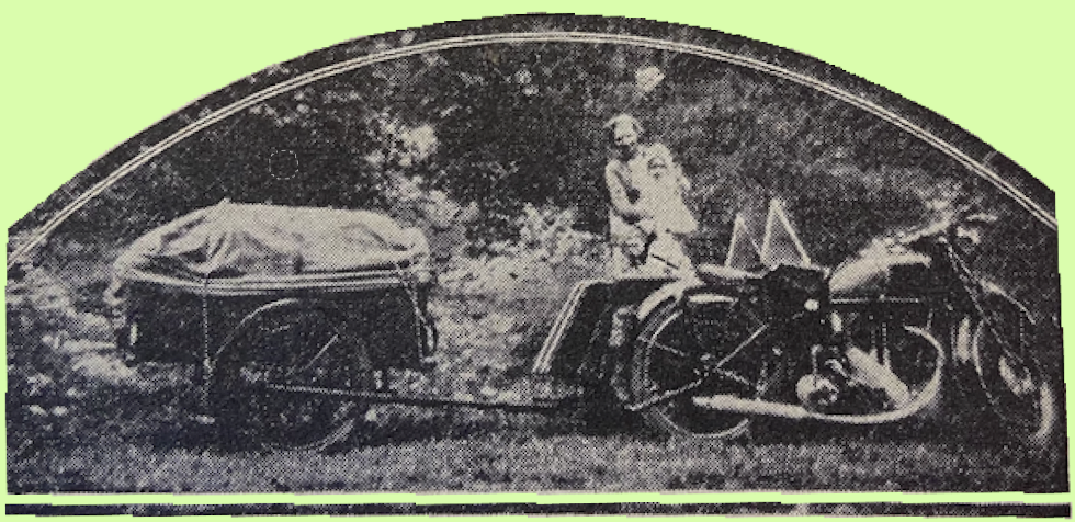 "A thrilling glimpse of the 500cc race as seen from the grandstand. In the van is EN Peterkin, followed by W Broad, GBA Smith and CNN Thompson, all on 348cc Velocettes."