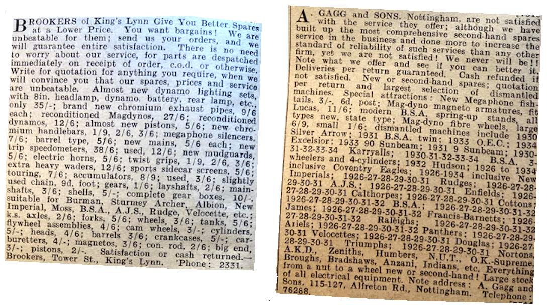 1937 BROOKERS GAGG LINAGE ADS