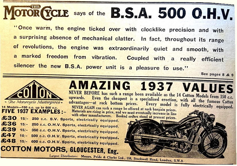 1937 BSA COTTON ADS