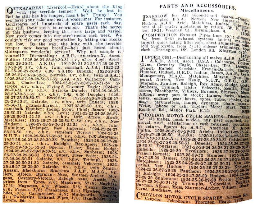 1937 QUIXSPARES ETC LINAGE ADS