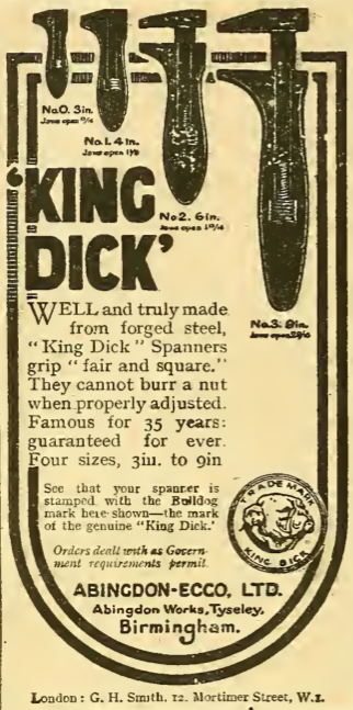 1918 KING DICK SPANNERS AD