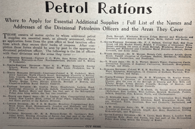 1939 PETROL RATIONS