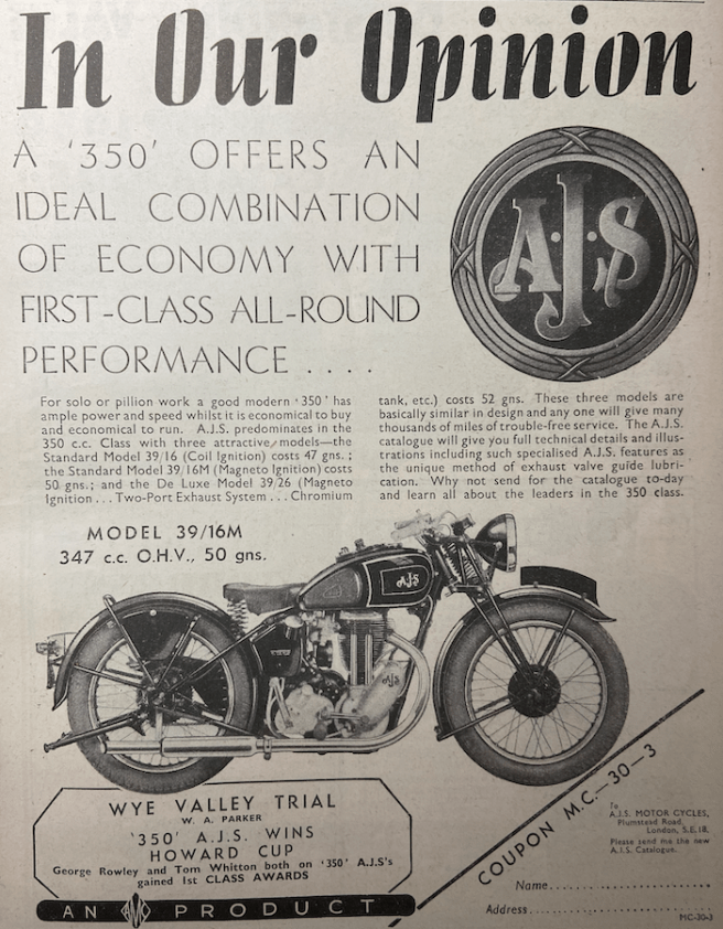 1939 AJS PAGE AD