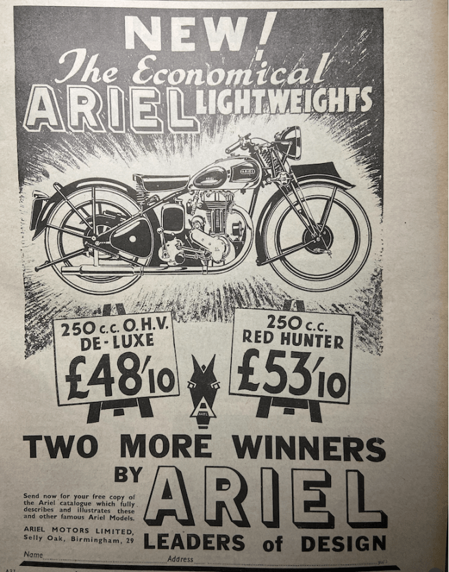1939 ARIEL PAGE AD