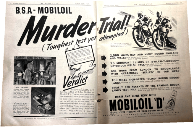 1939 BSA TEST OIL AD