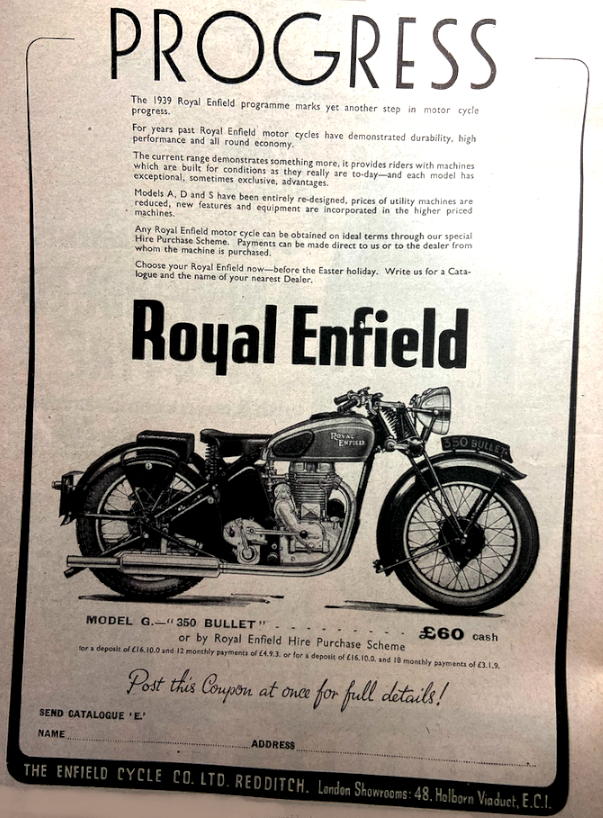 1939 ENFIELD PAGE AD