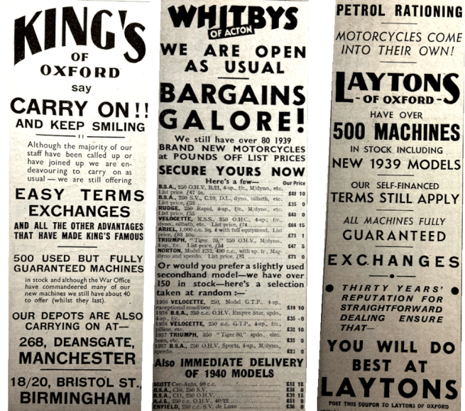 1939 KINGS WHITBYS LAYTONS WAR ADS