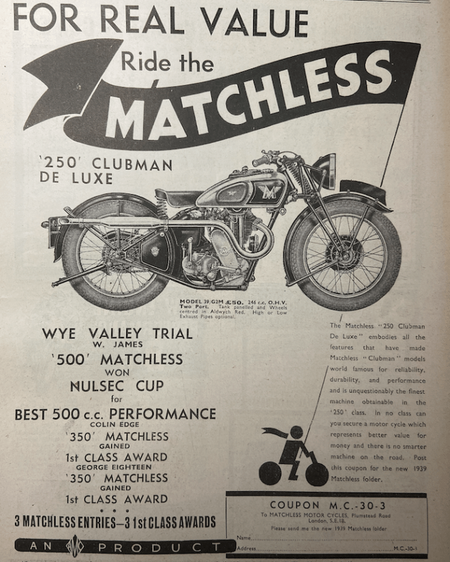 1939 MATCHLESS PAGE AD U