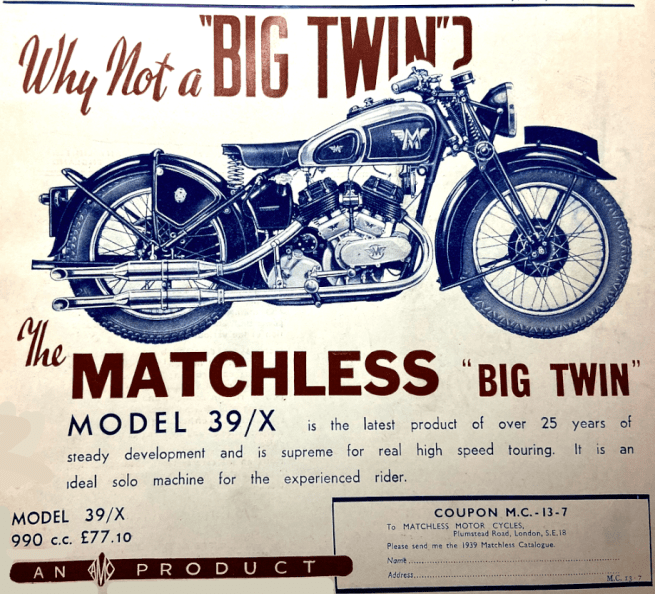 1939 MATCHLESS X AD