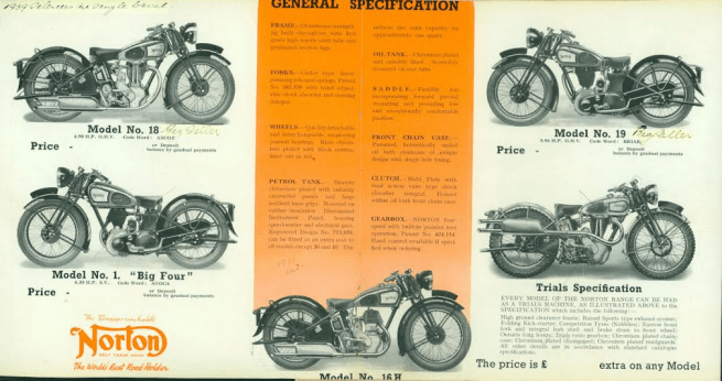 1939 NORTON BROCHURE
