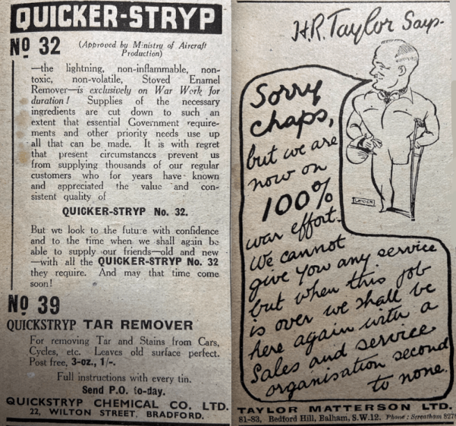 1943 STRYP TAYLORMAT ADS
