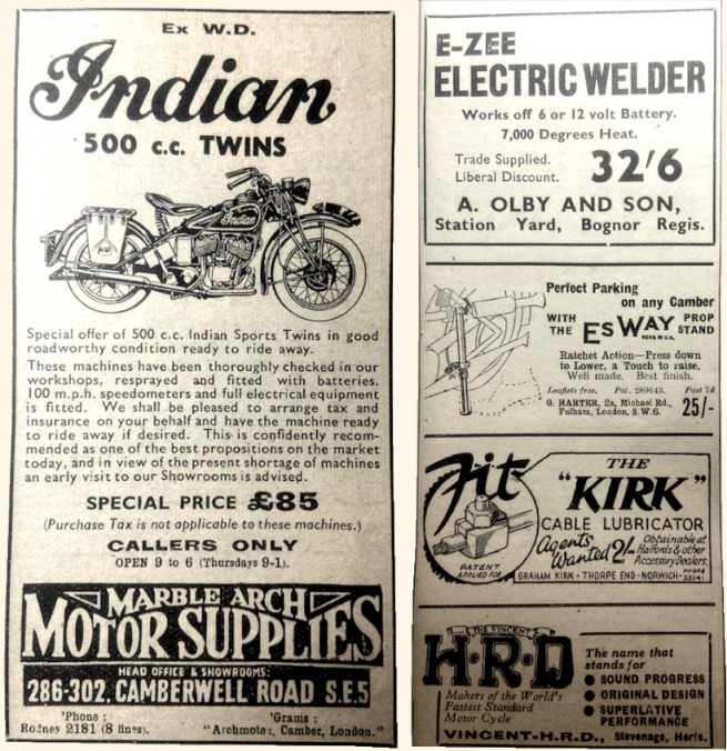 1946 INDIAN WD ETC ADS