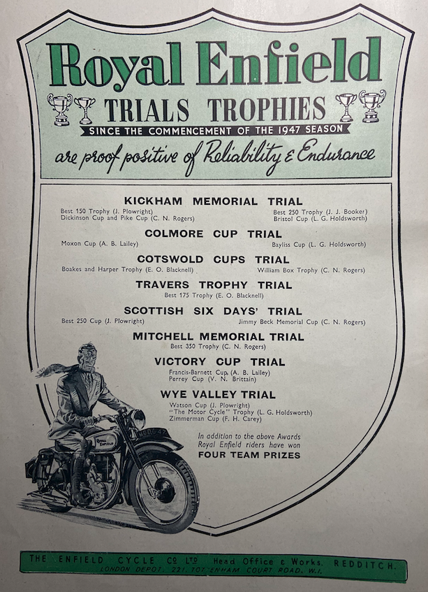 1947 ENFIELD TRIALS AD