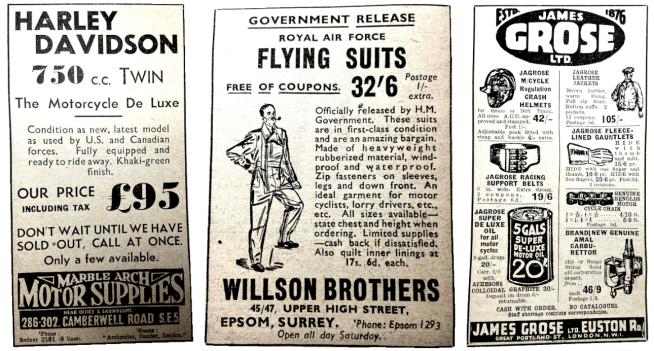 1947 HARLEY SURPLUS ETC ADS